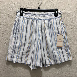 Casacabana Linen Blend White and Blue Striped Paperbag Pull On Shorts NWT XS